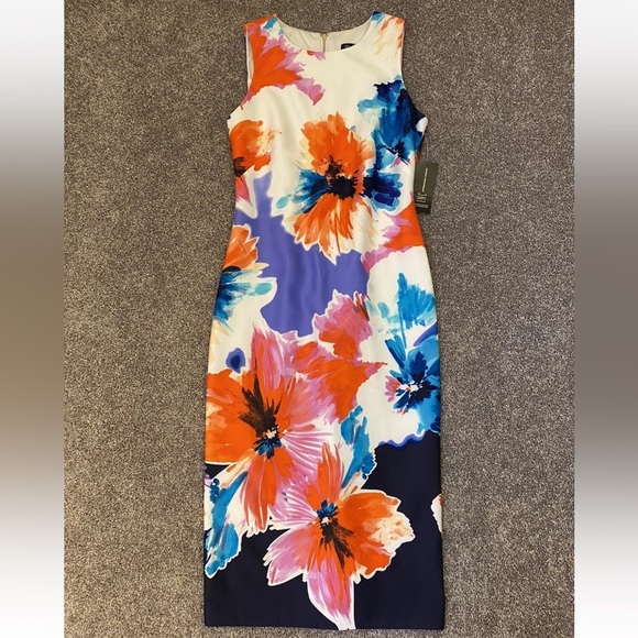INC Womens Open Bloom Floral Stretch Sleeveless Back Zip Dress Size 0 - NWT $119 - Picture 2 of 12
